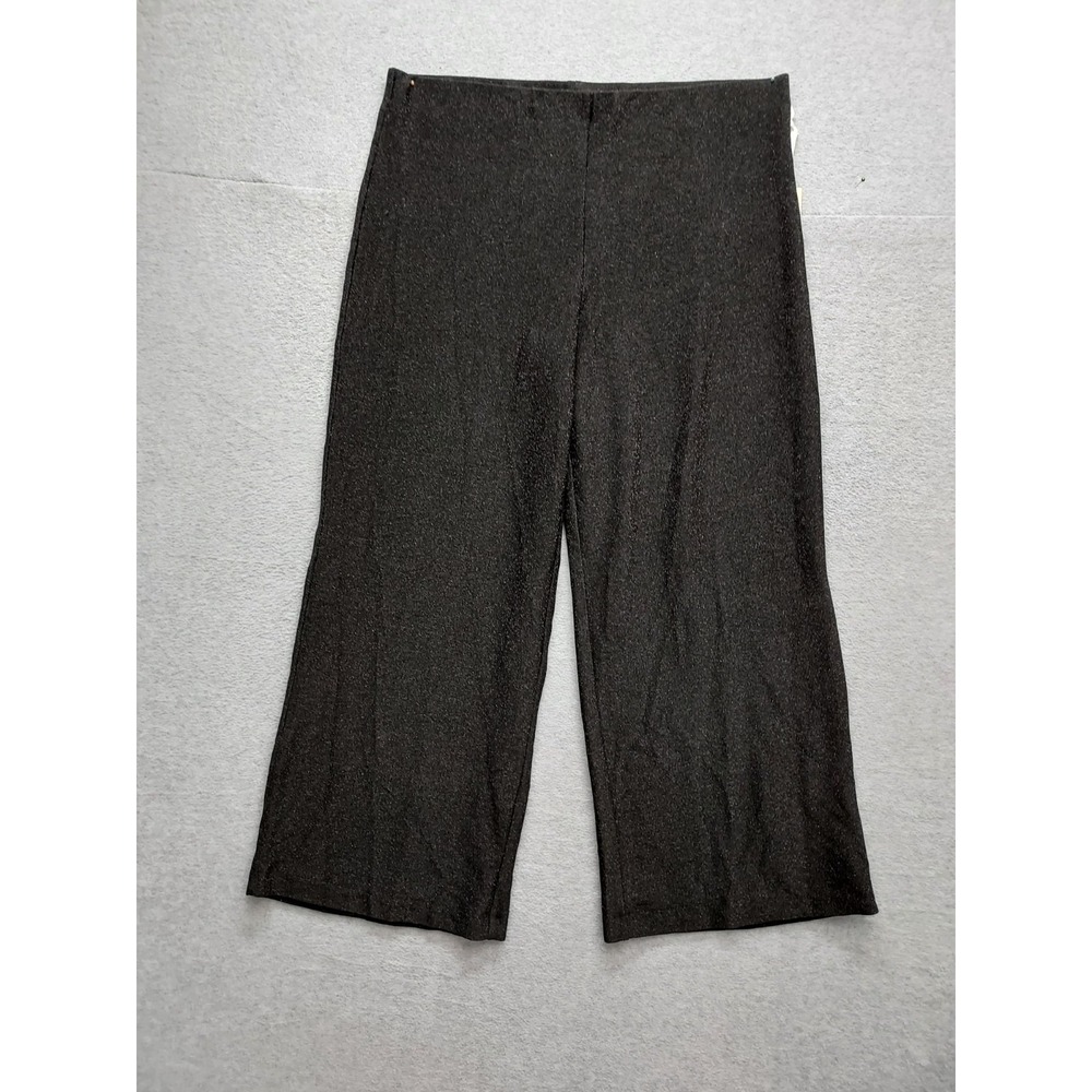 Black Tape Women Pant XL Black Waistband Pull On High Rise Wide Legs Logo Casual